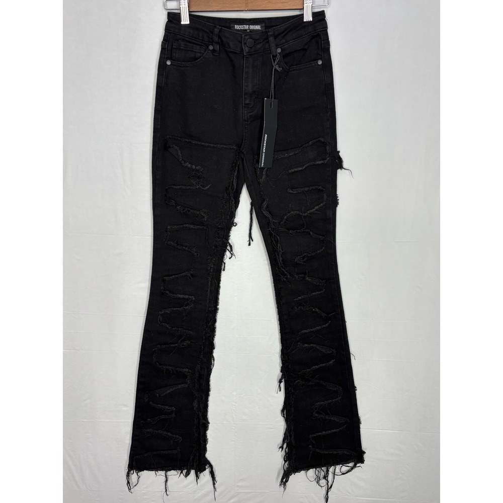 Rockstar Original Zariyah Stacked Flare Jeans Womens Black Distressed XS NWT